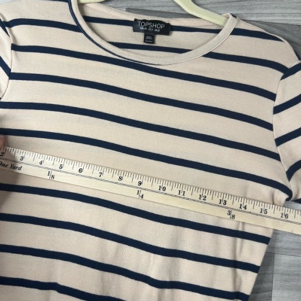 Topshop Womens Crop Top Beige Striped Long Sleeve Scoop Neck Lettuce Edge 8 - Picture 12 of 12